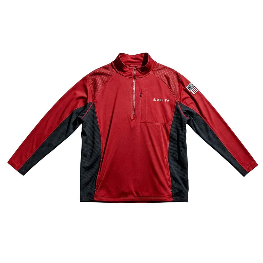 Delta Airlines Men's XL Lands End 1/4 Zip Red Softshell Jacket Ramp Aircraft